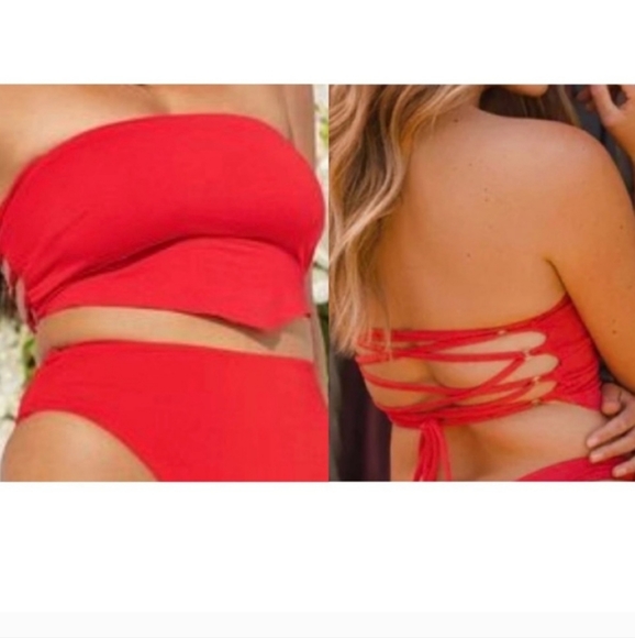 Toluca Swim Gwynne Lace-up Bandana Top - Scarlet - Picture 10 of 12